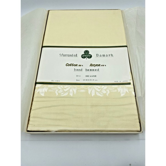 Vtg Beauty Kraft NOS Yellow Damask Table Cloth 64 x 84 & 8 Napkins  Gorgeous New - Picture 1 of 12